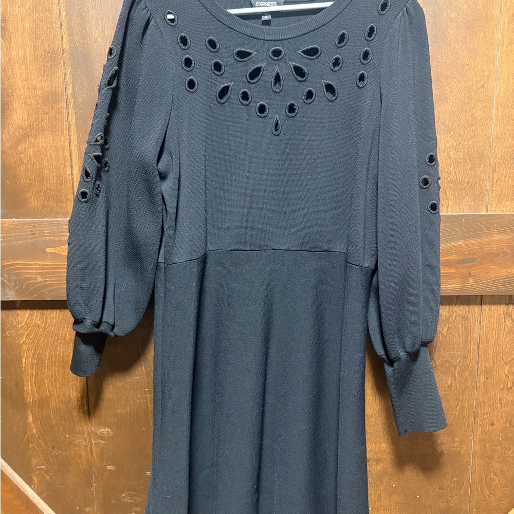 Express Elegant Black Eyelet Long Sleeve Dress